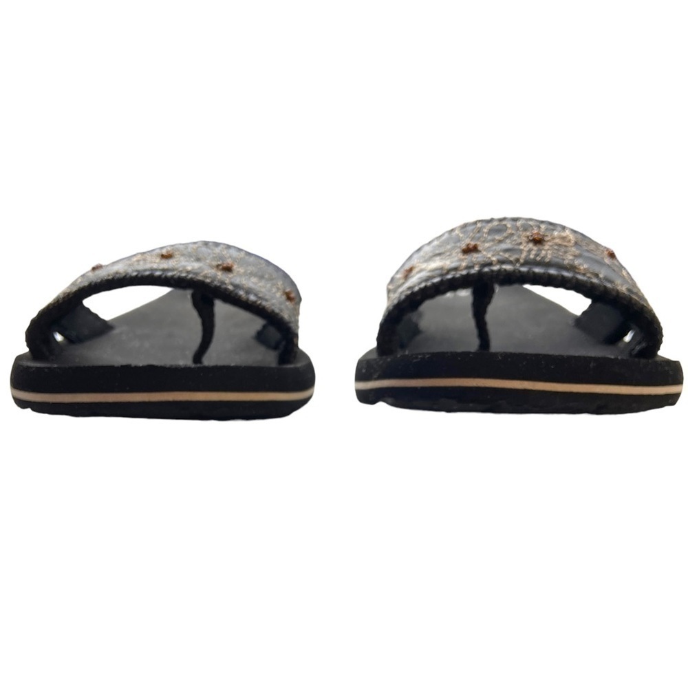Sanuk Black Cream Brown Flip Flop Slides Floral Embroidery Beaded Size 7 - Picture 4 of 16